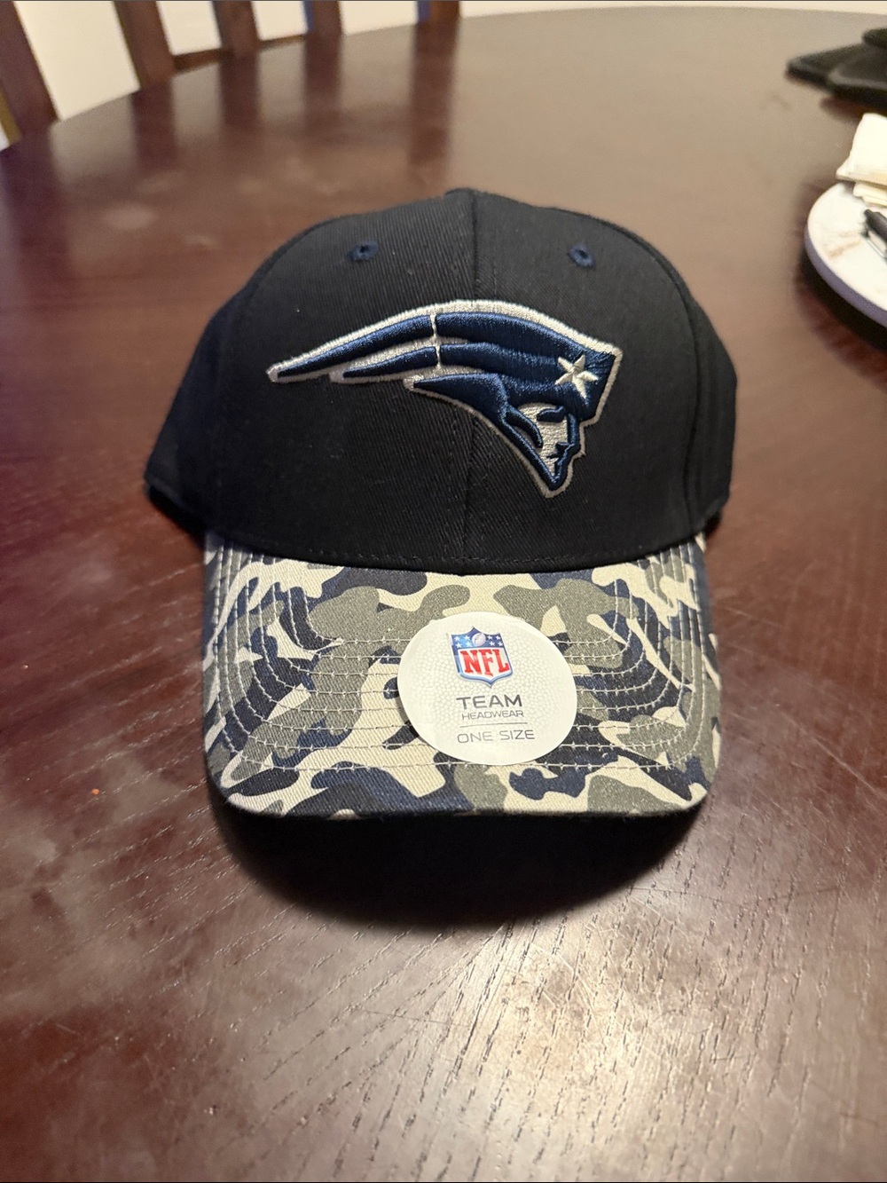 NFL New England Patriots Navy Hat with Gray Camo Brim